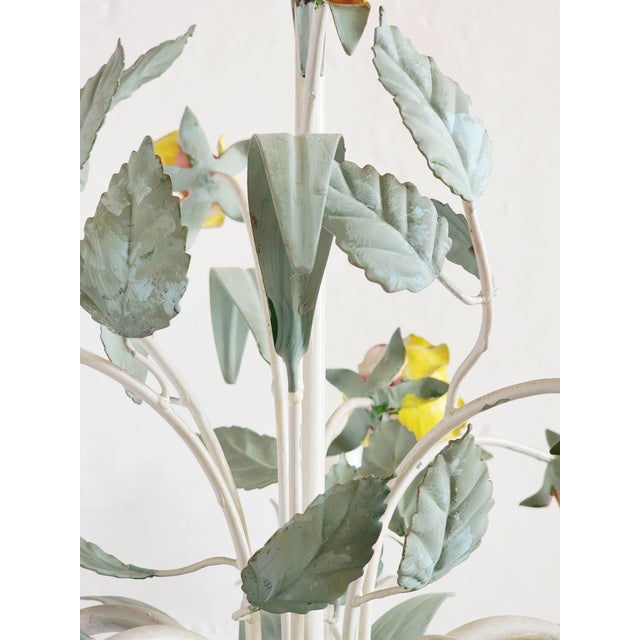 Canary Yellow Vintage Italian Tole Painted Floral Chandelier For Sale - Image 8 of 12