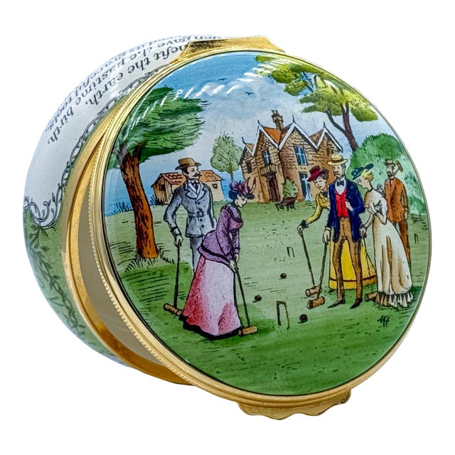 Halcyon Days Victorian Croquet Countryside Scene Porcelain Trinket Box For Sale