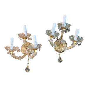 1950s Italian Maria Theresa Crystal and Brass Wall Sconces- A Pair