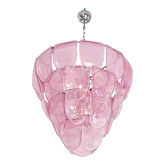 Mid Century Modern Italian “Petals” Chandelier in Pink Murano Glass For Sale