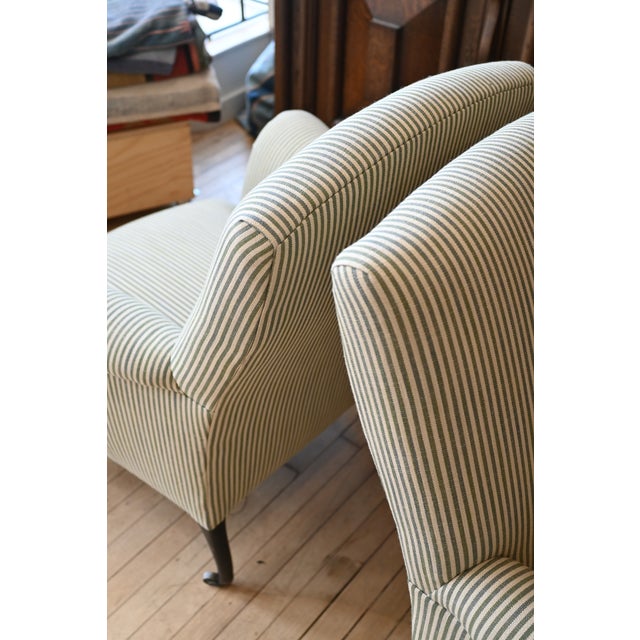 1930's French Upholstered Striped Lounge Chairs For Sale - Image 12 of 16