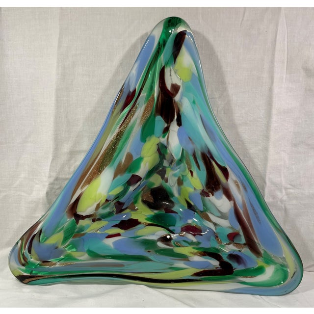 1960s Italian Mid-Century Murano Attributed Large Freeform Triangle Glass Bowl Pastel/Gold For Sale - Image 9 of 11