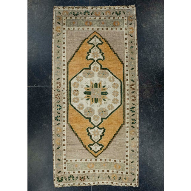 Brown Turkish Mini Rug Oriental Hand Knotted Vintage Rug 1'10" x 3'8" #16269 For Sale - Image 8 of 8
