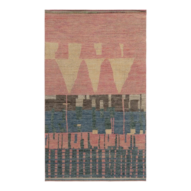 Rug & Kilim’s Moroccan Style Rug in Pink, Blue & Beige-Brown - 6'x9' For Sale