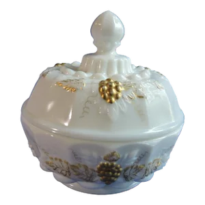 Vintage 1950's Westmoreland Milk Glass Gilded Paneled Grape Round Covered Candy Dish