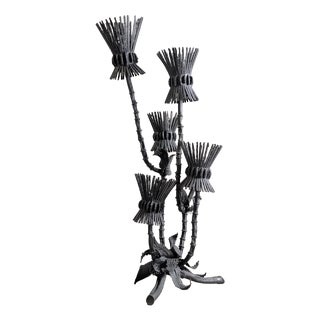 Brutalist Thistle-Shaped 5-Light Floor Lamp in Black Wrought Iron, 1970s For Sale