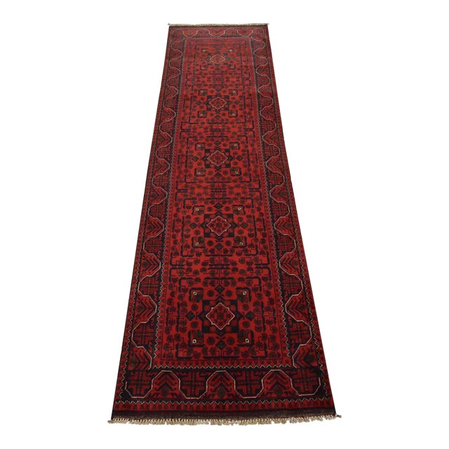 Turkmen Runner 2’7” X 9’1” Red Wool Tribal Hand-Knotted Oriental Rug For Sale