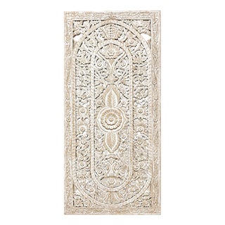 Natural Wood Floral Lattice Carved Door | Vintage Room Divider 80x36 For Sale
