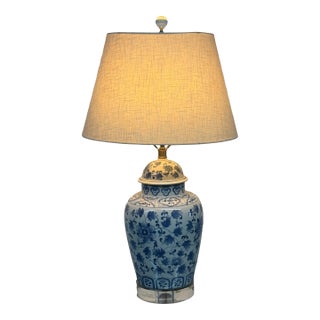 Blue + White Porcelain Table Lamp For Sale