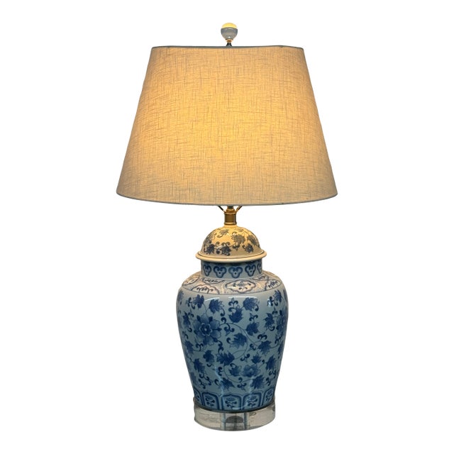 Blue + White Porcelain Table Lamp For Sale