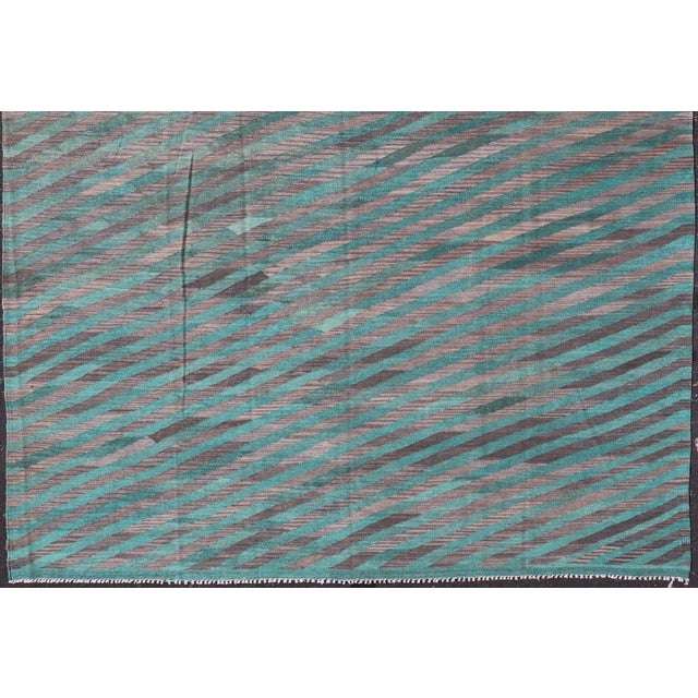 Textile Hand-Woven Modern Kilim Rug by Keivan Woven Arts, Green & Gray 7'9 X 11'5 For Sale - Image 7 of 12