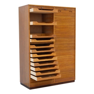 Danish Art Deco Oak Double Tambour Archive Cabinet, 1930s. For Sale