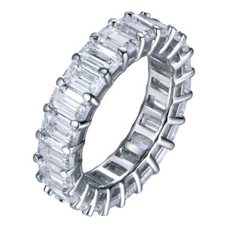 The Marise Emerald Cut Eternity Band 5cts in 14k White Gold Lab Grown Diamonds by Lumeniri, Size 7 For Sale