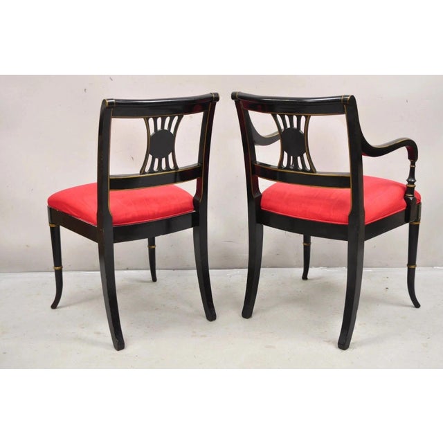 Black Mid 20th Century Union National Chinoiserie English Regency Black Painted Dining Chair - Set of 6 For Sale - Image 8 of 13