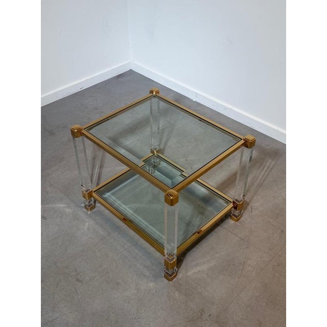 Vintage Brass and Acrylic Glass Side Table For Sale - Image 3 of 4