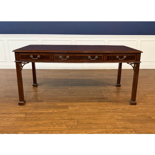 English Classic Chippendale Mahogany Writing/Library Desk by Leighton Hall - Showroom Sample For Sale - Image 3 of 10