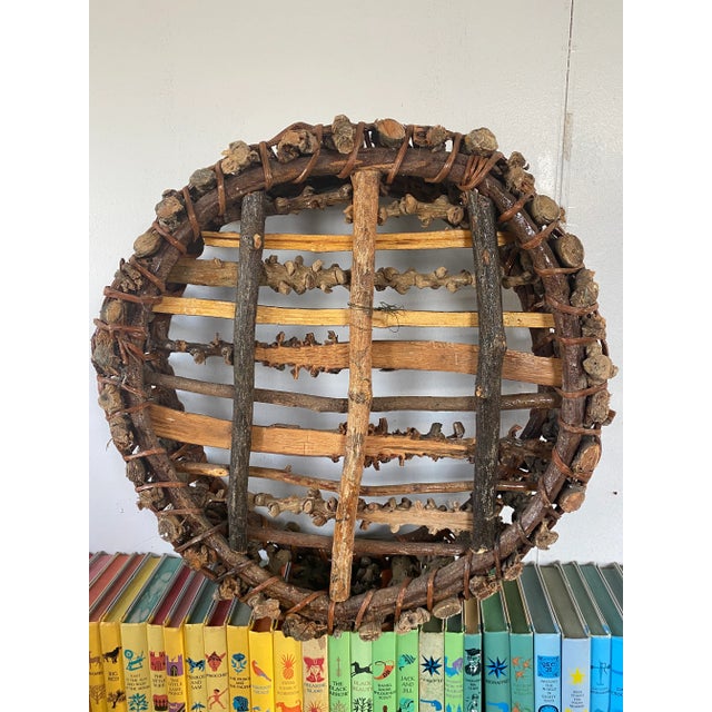 Large Vintage Handmade Twig Basket or Tray For Sale - Image 4 of 8