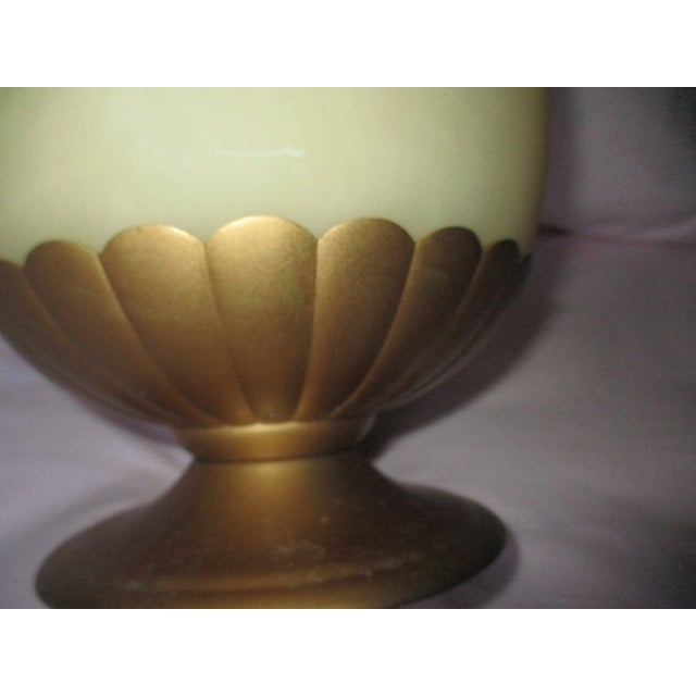 1990s Vintage Hollywood Regency Faux Alabaster Gold Ribbed Metal Pedestal Base Wastebasket For Sale - Image 5 of 10