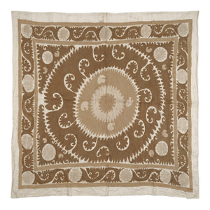 Suzani Wall Hanging Decor - Neutral Tan Uzbek Tablecloth 4'9'' X 5'7''