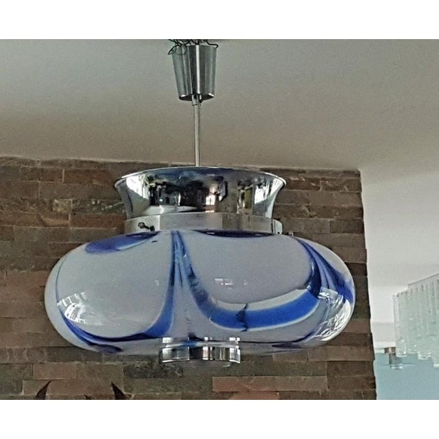 Pendant Lamp in Blue Glass and Chrome from Mazzega, Italy, 1960s For Sale - Image 15 of 18