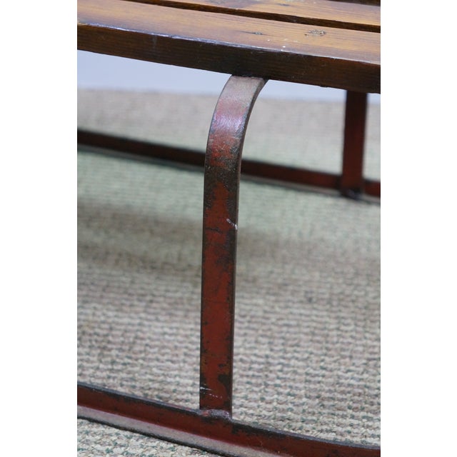 Brown Mid Century Slatted Oak & Iron Snow Sled Sleigh Pull Tow Toboggan Sledge 34" For Sale - Image 8 of 18