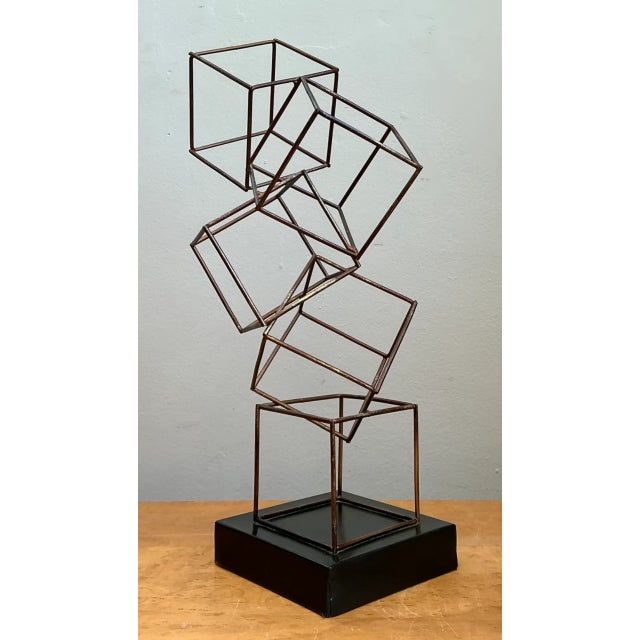 Mid-Century Modern Vintage Geometric Metal Cube Sculpture For Sale - Image 3 of 12