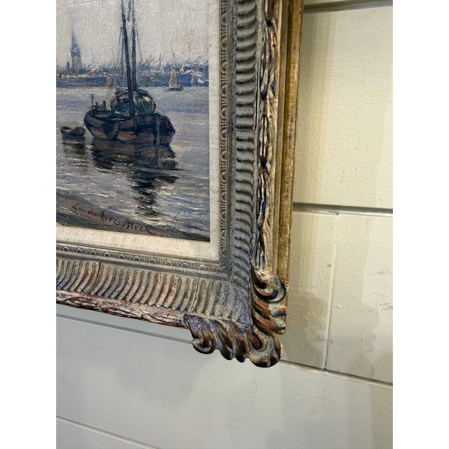 Late 19th Century Oil "Leeboard Barges" by Edward De Looz-Block For Sale - Image 4 of 9