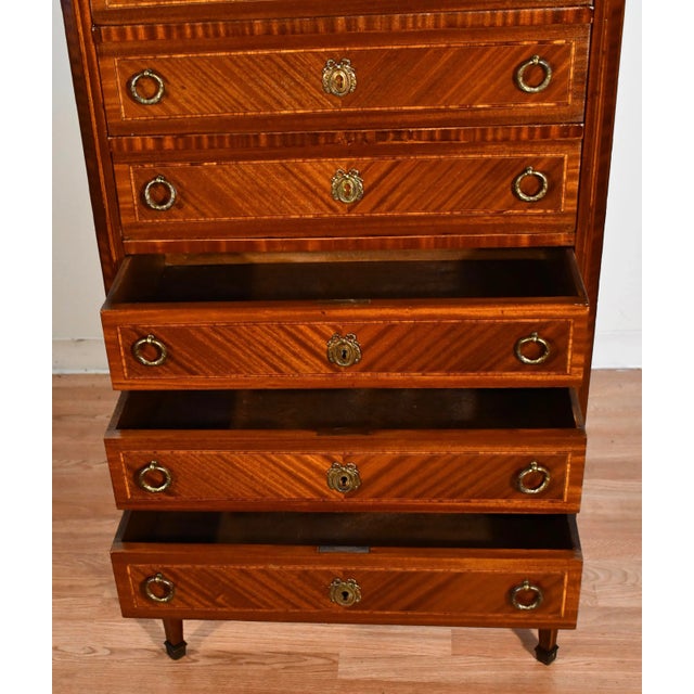 Brown 1880 Antique French Louis XVI Walnut Marble Top Ladies Lingerie Chest of Drawers For Sale - Image 8 of 13