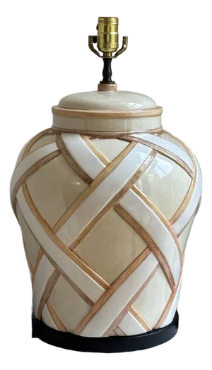 Vintage Chapman Ginger Jar Table Lamp W/ Basketweave Motif