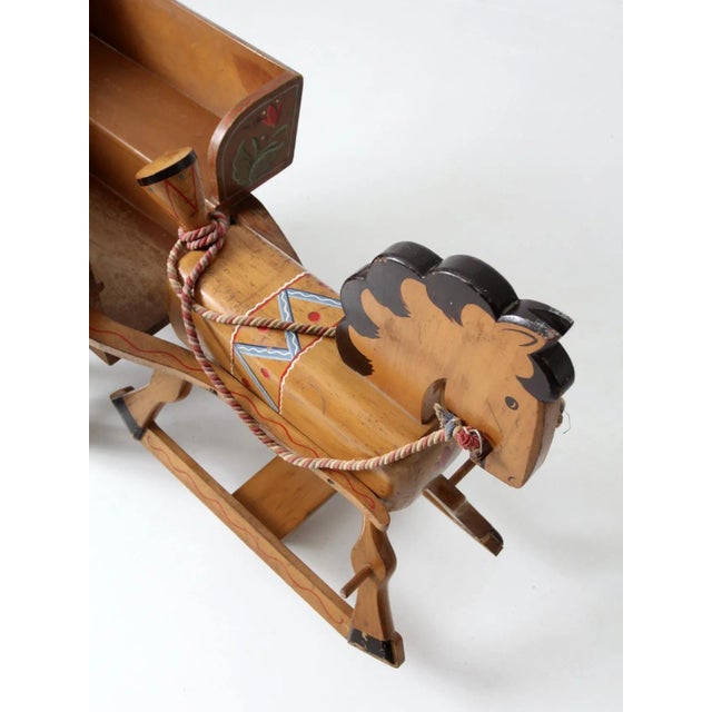 Brown Vintage Folk Art Toy Riding Horse and Cart For Sale - Image 8 of 12