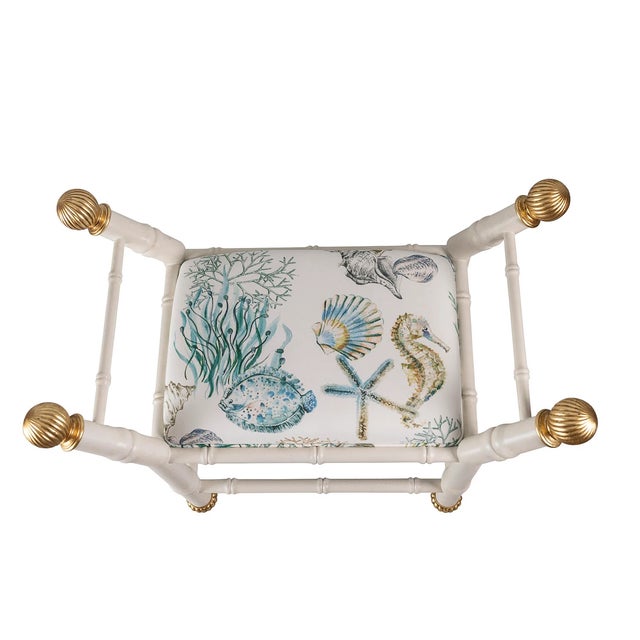 Hollywood Regency Boca White Ocean Bamboo Bench For Sale - Image 3 of 9