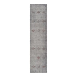 Vintage Turkish Kilim Runner With Subtle Geometric Motifs and Soft Gray Tones 2'4"x9'9" For Sale