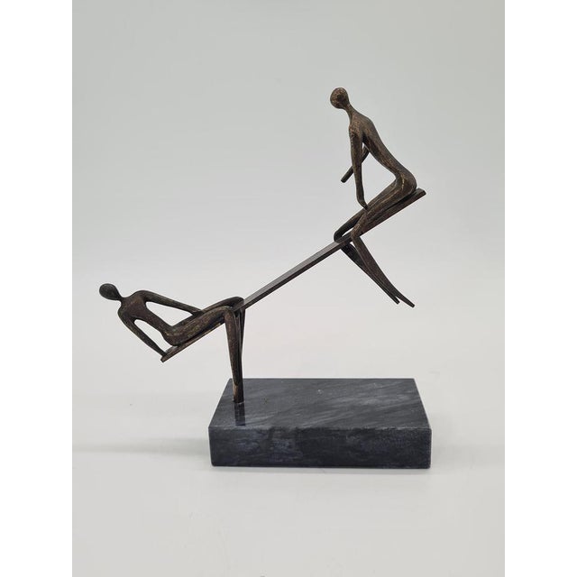 Vintage Figurative Sculpture Scene of Balance in Patinated Metal, 1970s For Sale - Image 4 of 10
