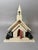 Vintage mid-century Christmas Putz church, circa 1940s–1950s, handcrafted of wood and fiberboard with a shimmering mica...