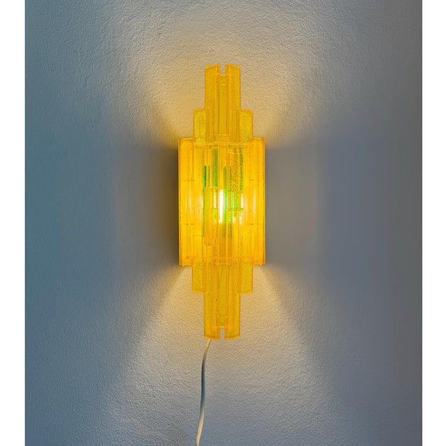 Yellow Acrylic Wall Lamps by Claus Bolby Cebo Industri, Denmark, 1970s, Set of 2 For Sale - Image 8 of 11