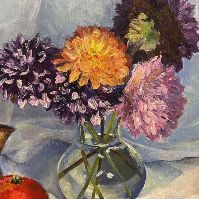 Dahlia's for Home, Floral Still Life Oil Painting For Sale In New York - Image 6 of 8