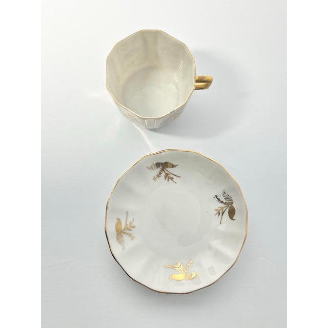 1940s Gardner Verbilki 6-Piece Porcelain Gold Flower Demitasse Espresso Cups Saucers - Set of 12 For Sale - Image 4 of 6