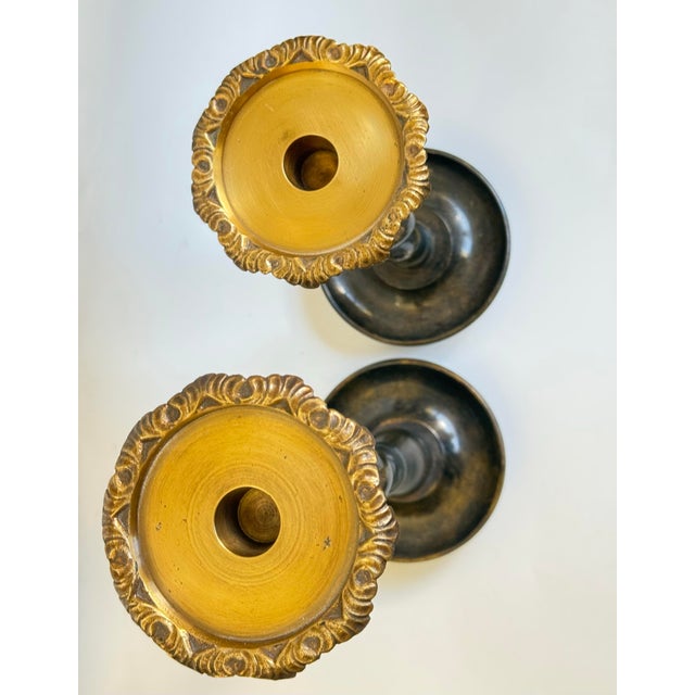 Late 20th Century Pair of Late 20th C. Brass & Bronze Barley Twist Candle Holders Attributed to Maitland-Smith For Sale - Image 5 of 6