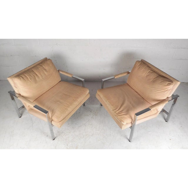 Milo Baughman for Thayer Coggin Flat Bar Chrome Lounge Chairs by Milo Baughman for Thayer Coggin - a Pair For Sale - Image 4 of 13