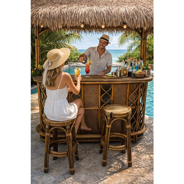 Rattan Bar and Stools, 1960, Set of 3 For Sale - Image 16 of 17