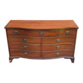 Dixie Furniture Federal Mahogany Serpentine Double Dresser With Glass Top For Sale
