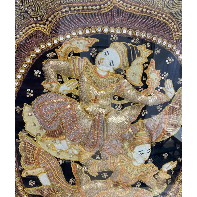 Arts & Crafts Vintage Burmese Kalaga Framed Embroidery For Sale - Image 3 of 12