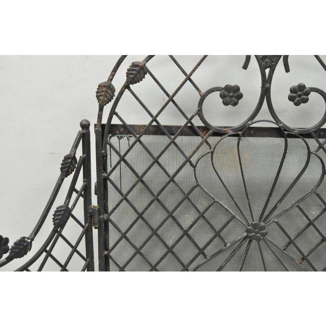 Antique Gothic Arts & Crafts Wrought Iron Scrolling Folding Fireplace Screen For Sale - Image 15 of 18