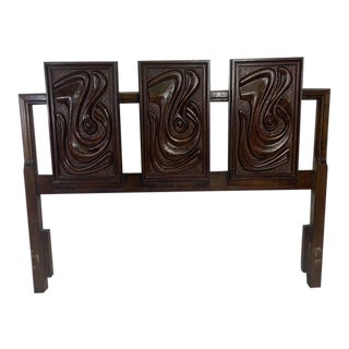 1960s Witco Oceanic Carved Waves Exotic Wood Tiki Style Queen Headboard For Sale