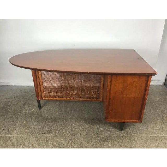 Mid-Century Modern Mid-Century Half Oval Shaled Partners Desk by Miller Desk & Safe Co. For Sale - Image 3 of 10
