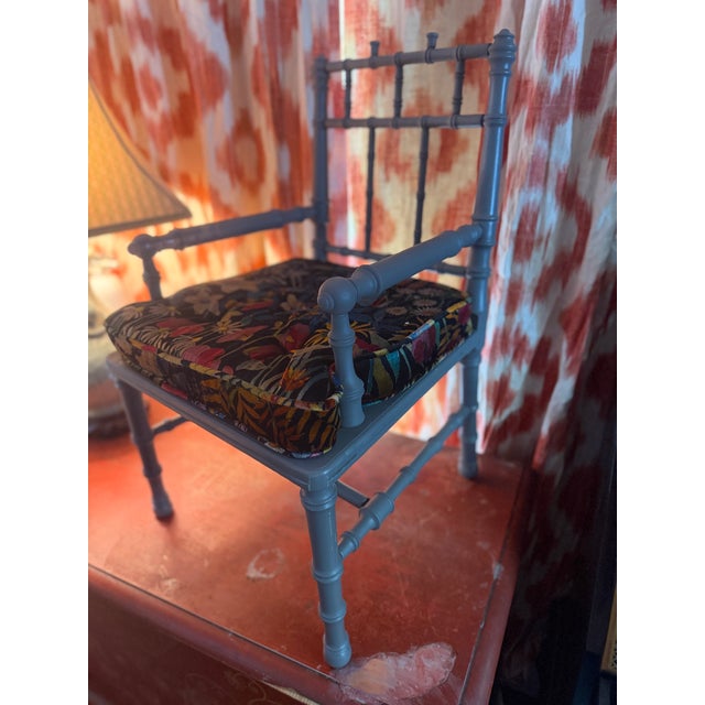 Arts and Crafts Style Faux Bamboo Child’s Chair. Liberty of London Fabric Cushion For Sale - Image 4 of 8