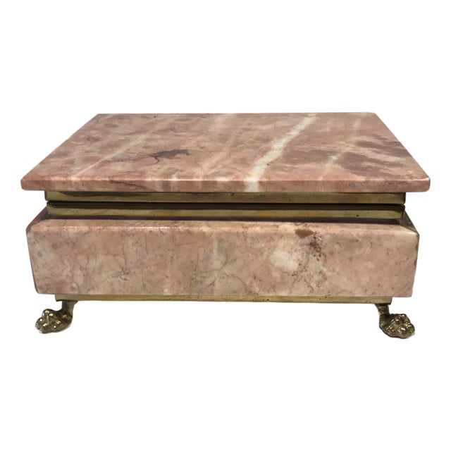1960s Pink Marble Lidded Rectangular Jewelry Box For Sale