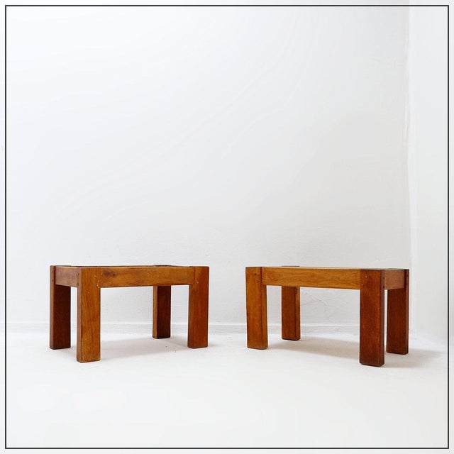 Rustic - Wabi Sabi - Brutalist Pair of small wooden side tables or bedside tables, rustic style Measures : 50x31cm H:30cm