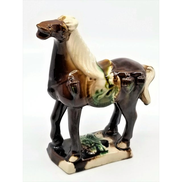 Brown Vintage Ceramic Chinese Tang Dynasty War Horse Figurine Sculpture For Sale - Image 8 of 10