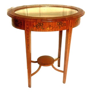 Early 20th Century Edwardian Hand Painted Adams Style Satinwood Oval Vitrine or Bijouterie Table For Sale